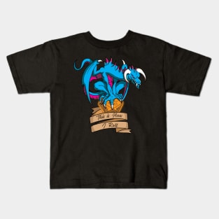 Blue Dragon with D20 die "This is How I Roll" Kids T-Shirt